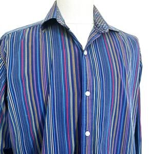 TAILORBYRD Mens XL Button up Shirt Long Sleeve Rainbow Stripe Contrast Flip Cuff